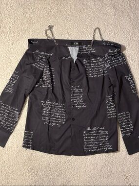 CBR Off Shoulder Button black & white script large Blouse